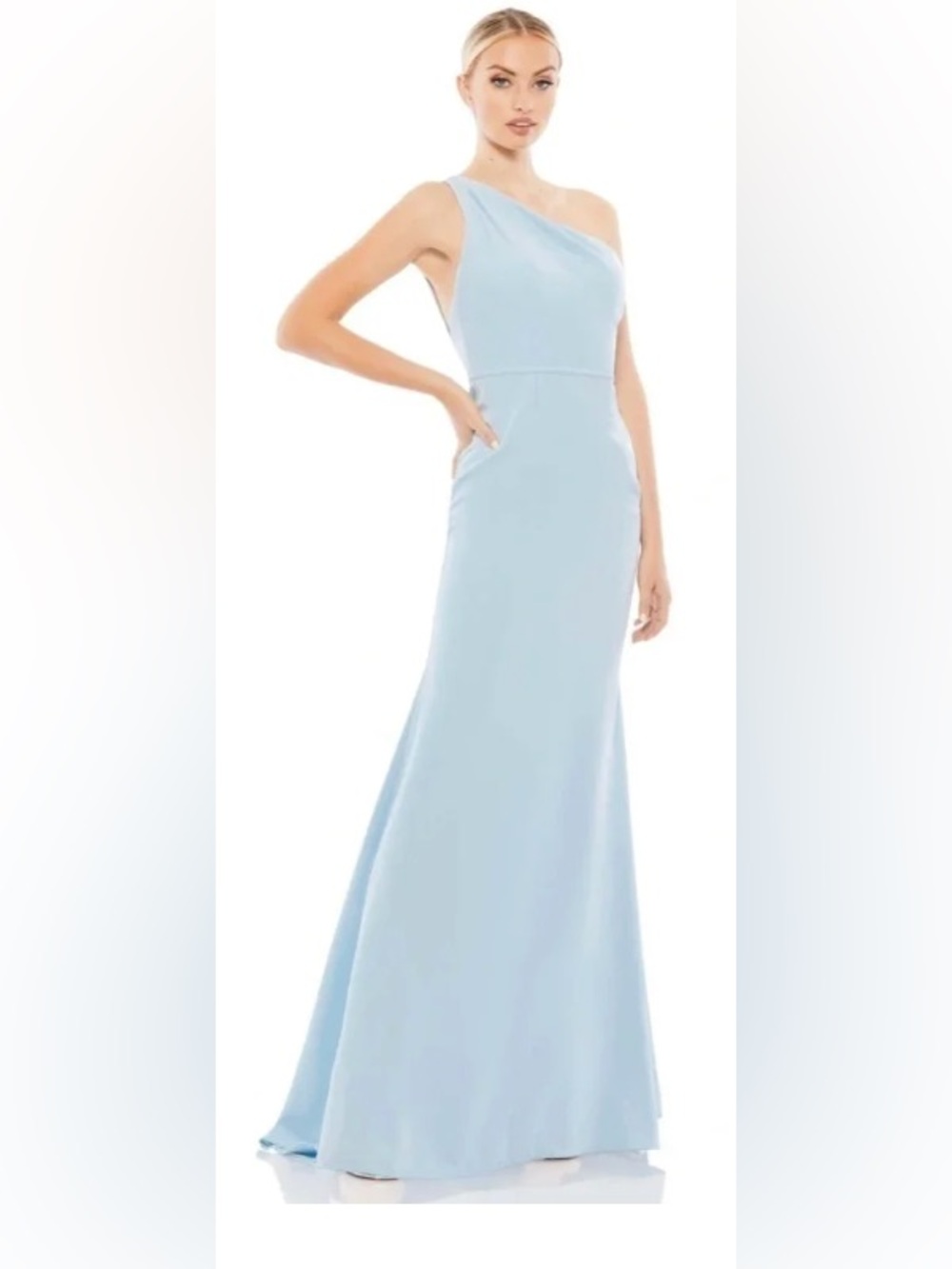 Ieena for Mac Duggal light blue cut out One Shoulder Gown